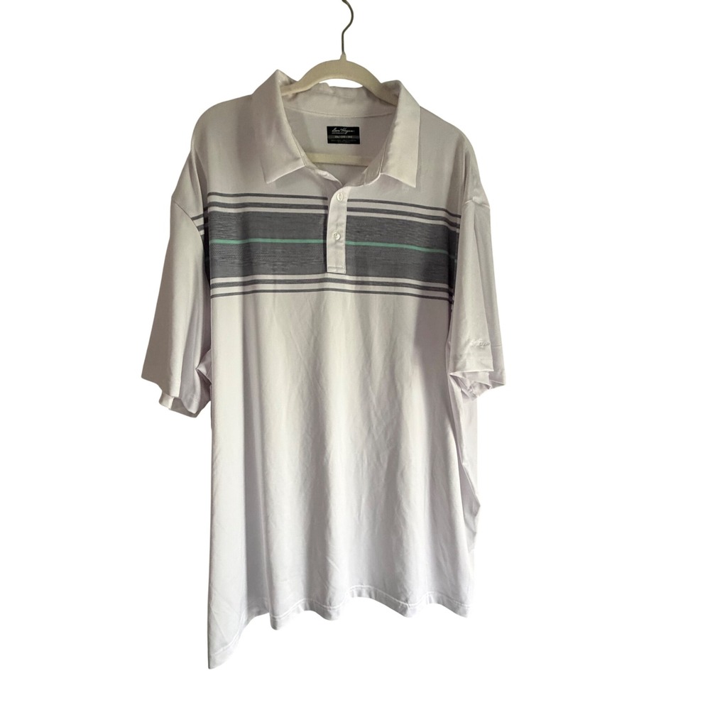 Ben Hogan Performance Mens 2XL White Striped Golf Polo Shirt Short Sleeve Grey